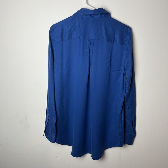 Equipment Femme Shirt Womens Large Blue 100% Silk Button Down Long Sleeve Solid - Picture 5 of 7